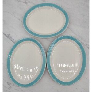 Vintage WALKER CHINA Oval Plates Turquoise Band RESTAURANT WARE Vitrified USA